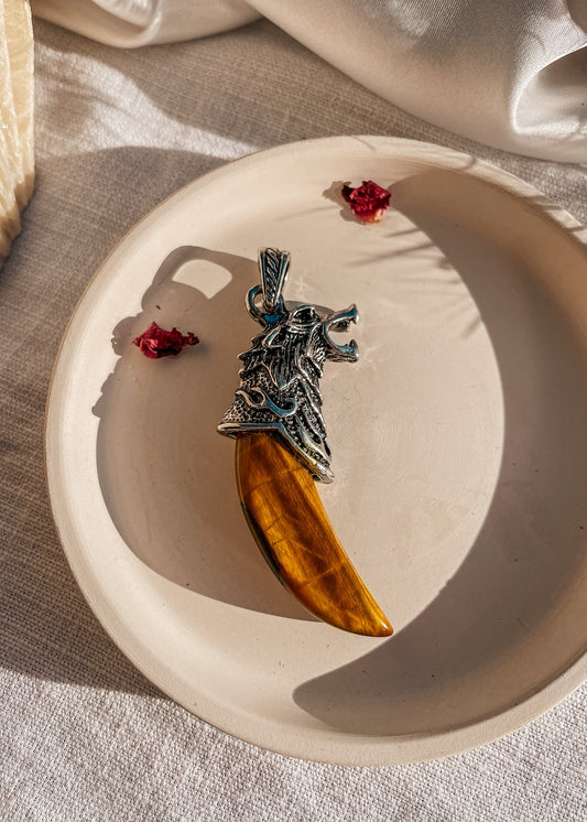 Tiger Eye Wolf Head Pendant