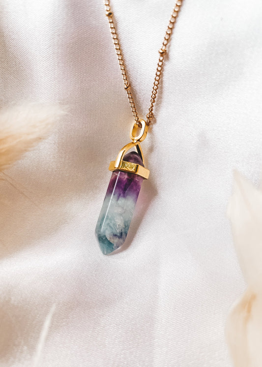 Fluorite Point Pendant - Gold