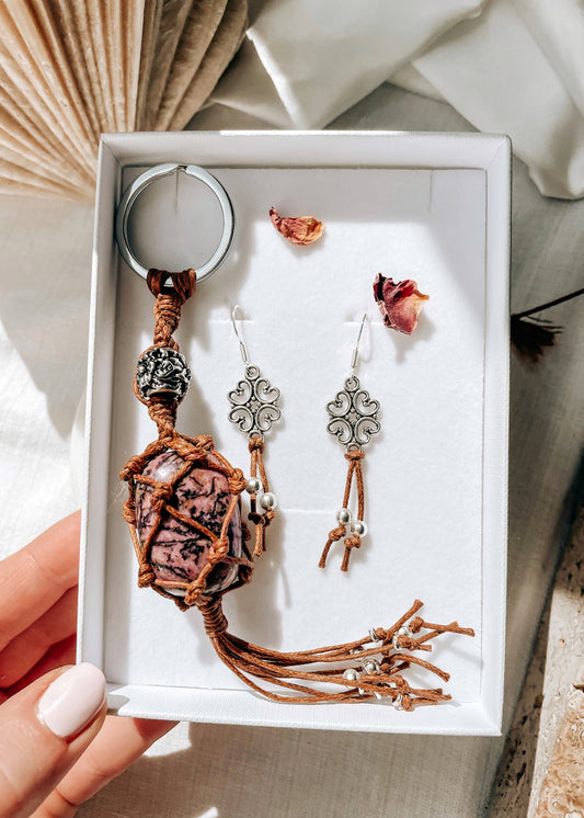 Rhodonite Macrame Keychain