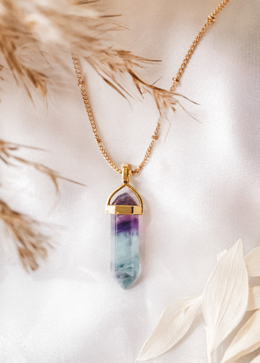 Fluorite Point Pendant - Gold