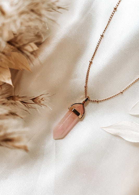 Rose Quartz Point Pendant- Gold