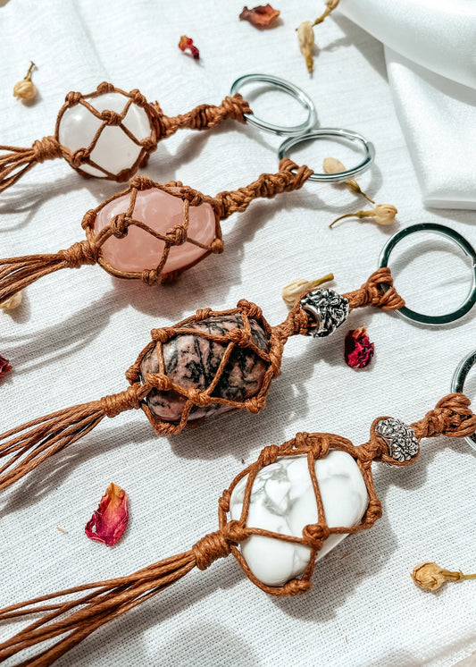 Rhodonite Macrame Keychain