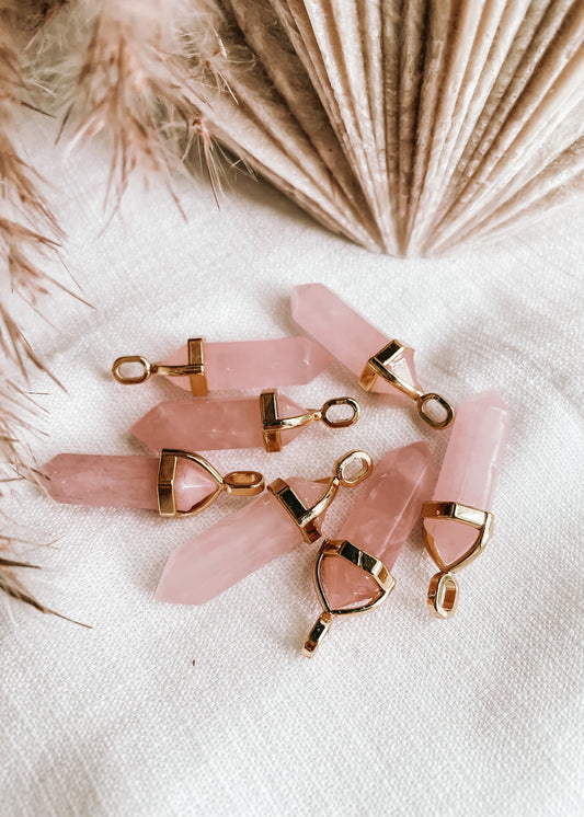 Rose Quartz Point Pendant- Gold