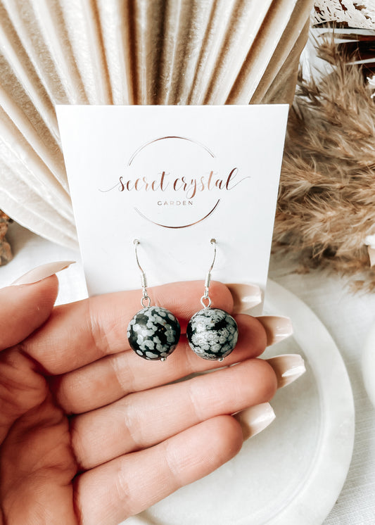Snowflake Obsidian Round Earring