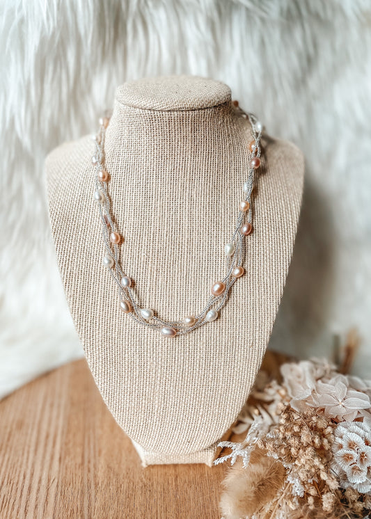 Eva Peach & White Pearl Necklace