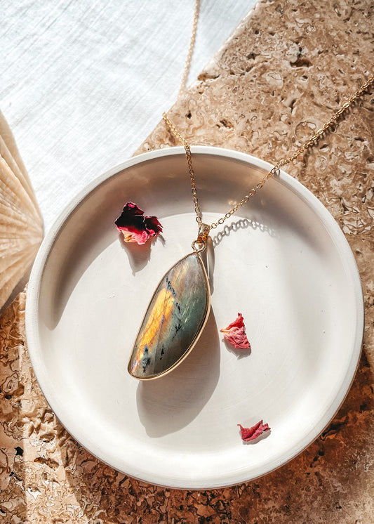 Orange Fire Labradorite Gold Necklace