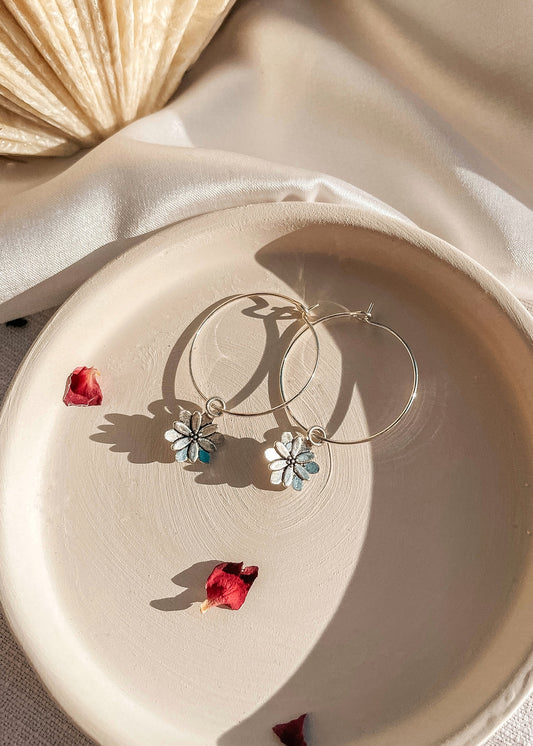 Silver Flower Hoops