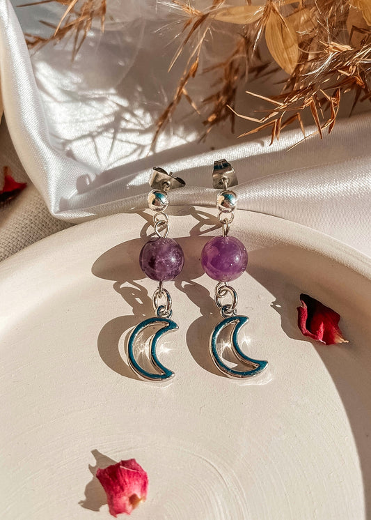Amethyst Moon Stud Earrings