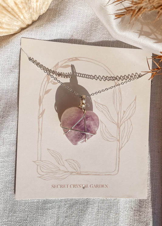 Amethyst Heart Wire Wrapped Necklace
