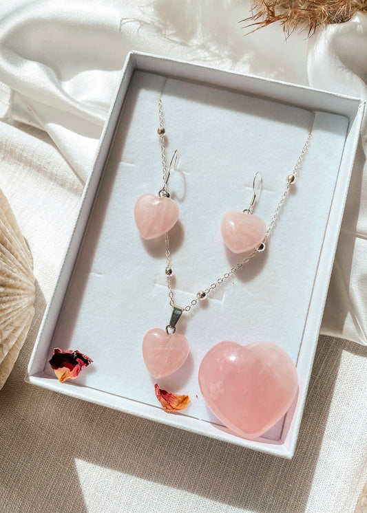 Rose Quartz Heart Set